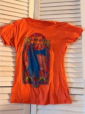 Janis Joplin Orange Graphic Tee - Women’s Short Sleeve unique vintage